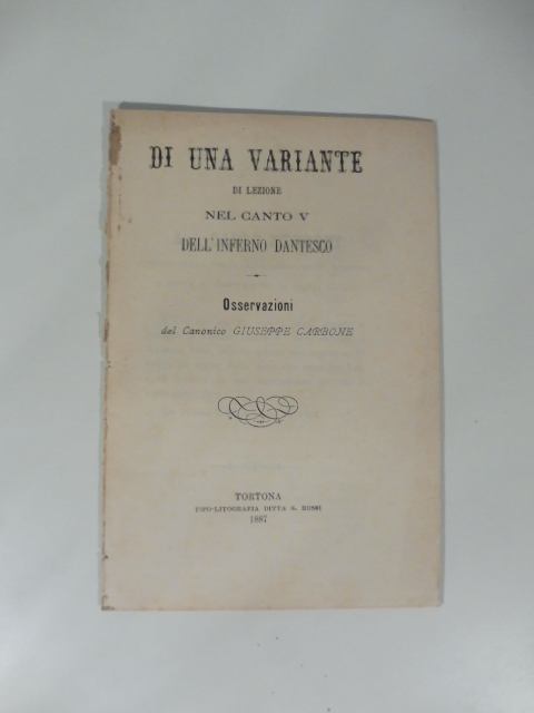 Di una variante di lezione nel canto V dell'Inferno dantesco. Osservazioni